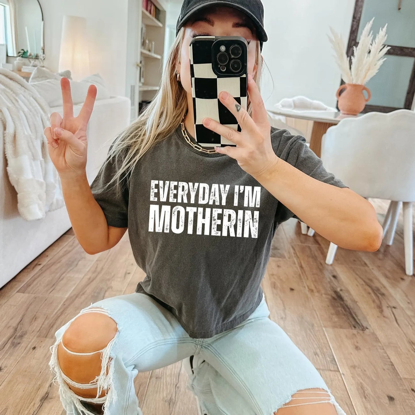 White Distressed Everyday I’m Motherin Pepper Tee