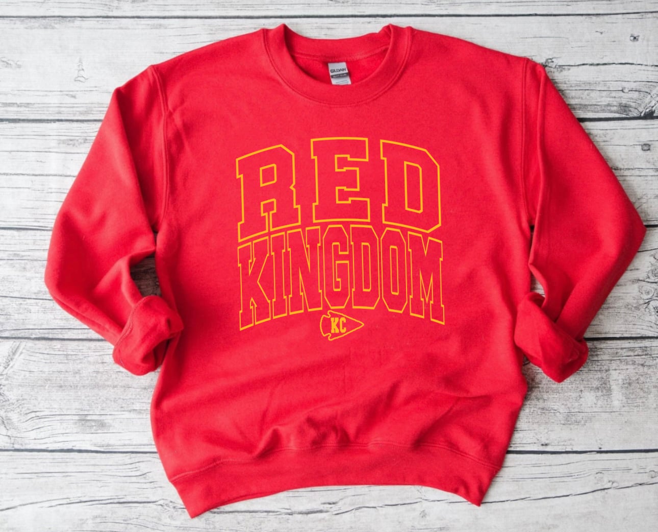 **HALFTIME DEAL** Gold Outline Red Kingdom Arrowhead Red Sweatshirt