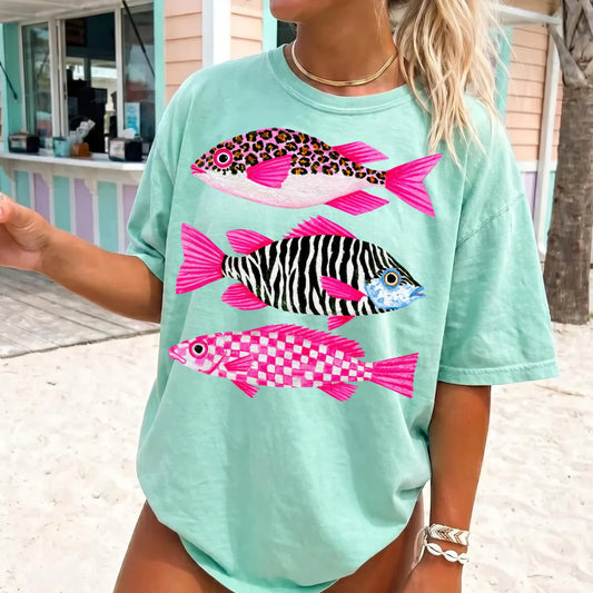 Pink Patterned Tropical Fish Island Reef Tee