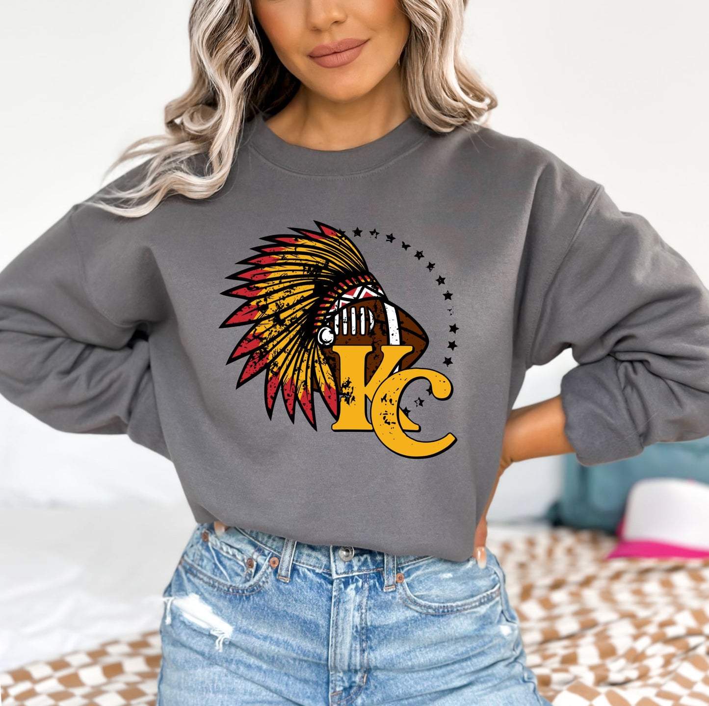 **HALFTIME DEAL** KC Feathered Football Charcoal Sweatshirt