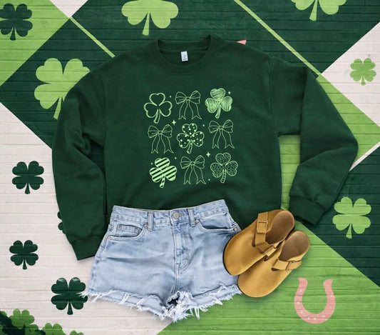 Green Bows & Shamrock Collage Forest Sweatshirt
