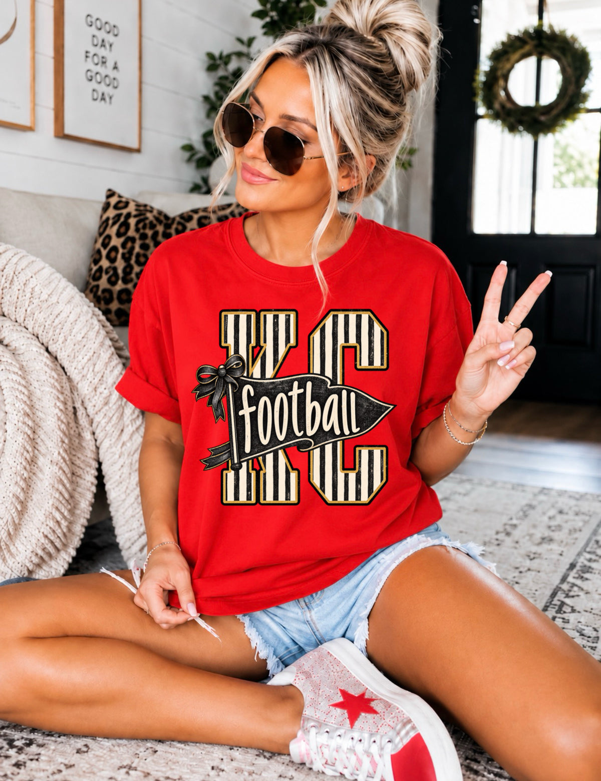 KC Striped Football Flag Red Tee