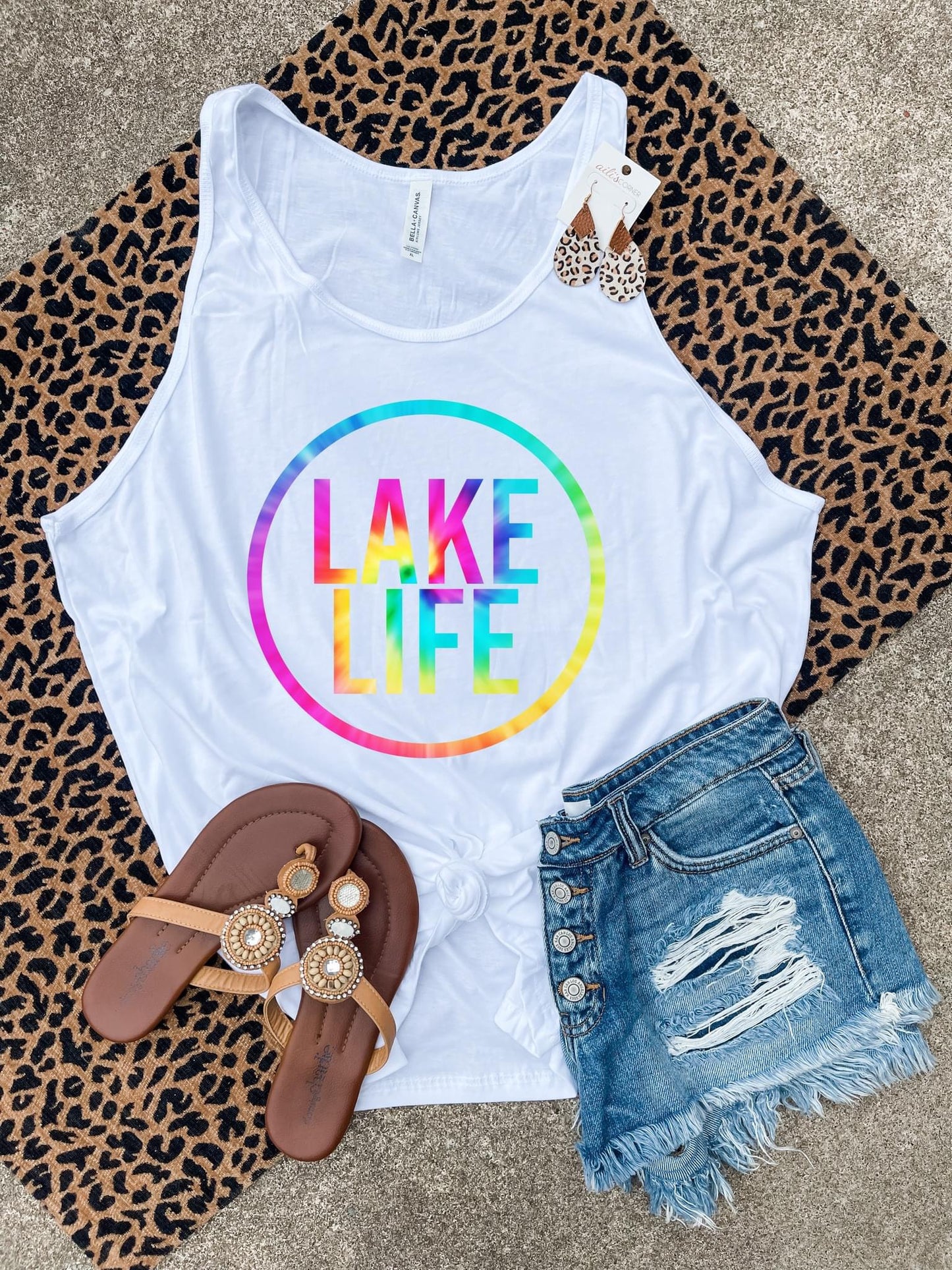 Tie Dye Lake Life White Tank Top