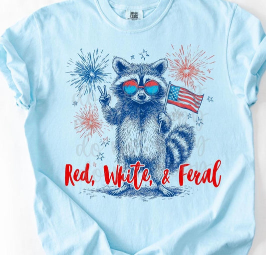 **DEAL OF THE DAY** Racoon Red White & Feral Fireworks Chambray Tee