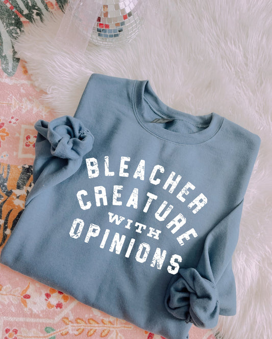 White Bleacher Creature With Opinions Indigo Blue Sweatshirt