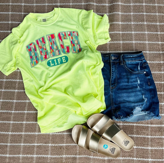 Beach Life Neon Lemon Tee