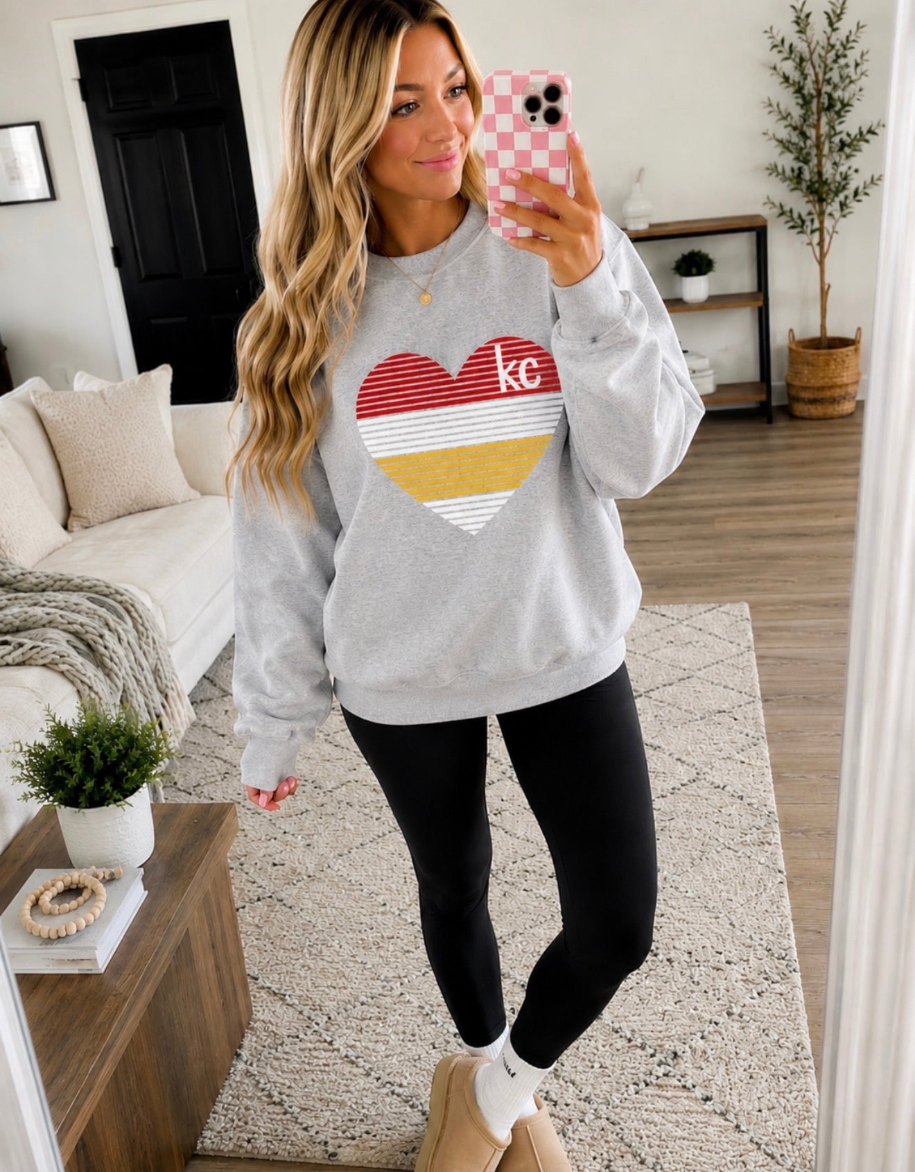 **HALFTIME DEAL** Red White & Yellow Striped KC Heart Sports Grey Sweatshirt