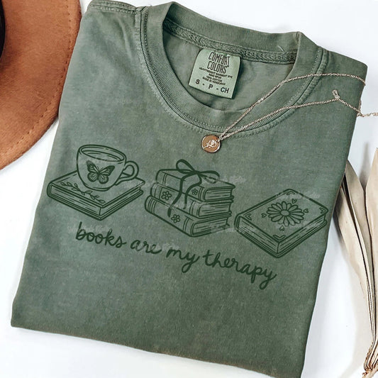 Green Books Are My Therapy Moss Tee