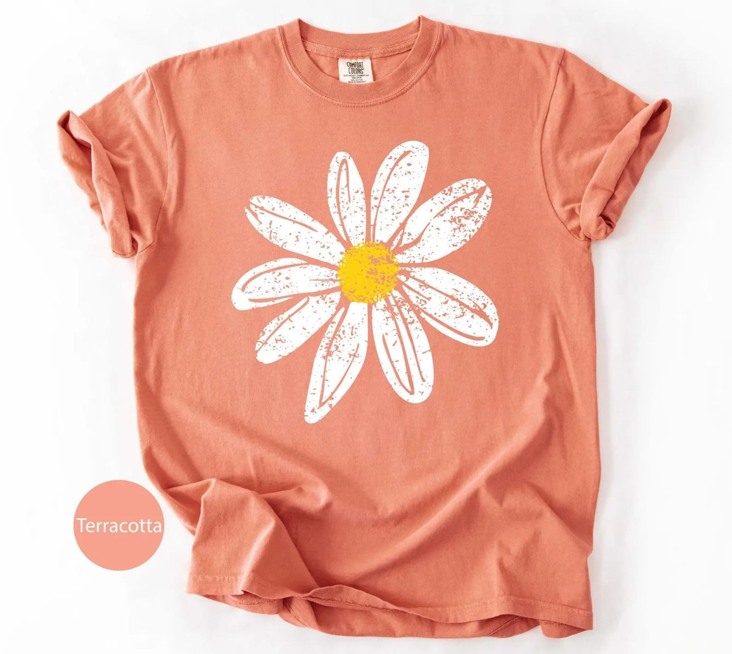 Distressed Summer Daisy Terracotta Tee