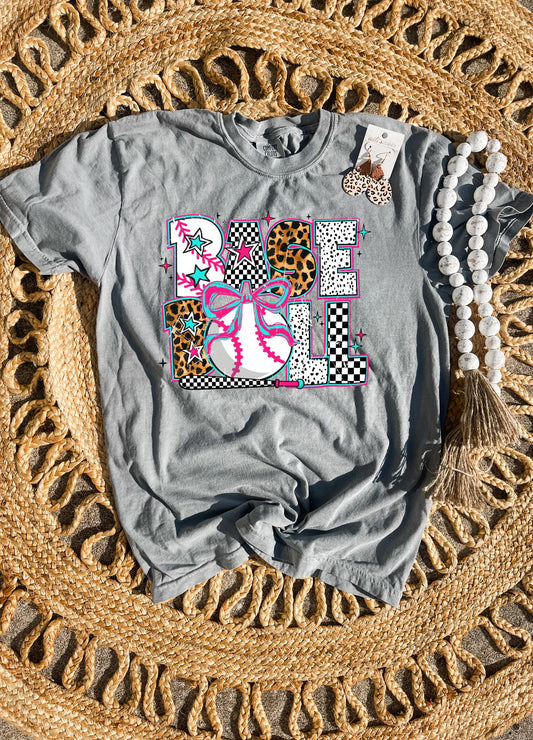 **DEAL PRICE** Checkered & Leopard Baseball Grey Tee