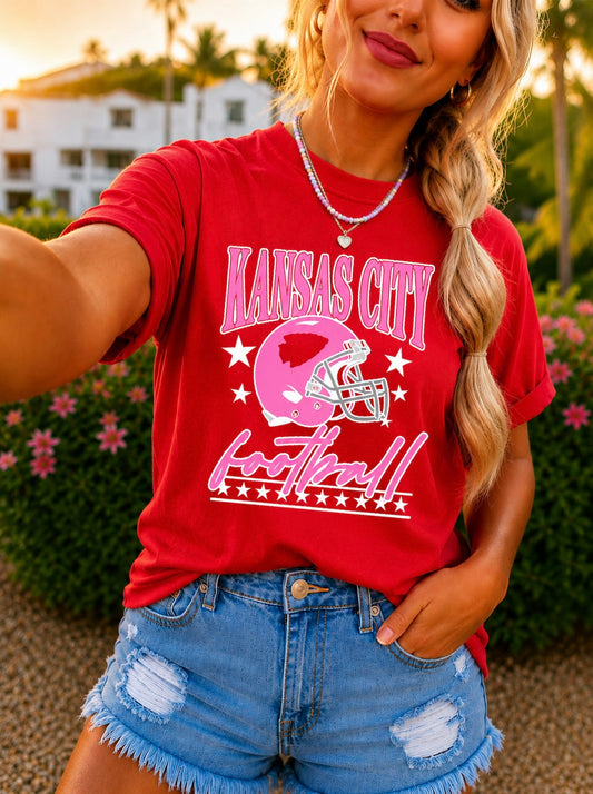 **DEAL OF THE DAY** Pink Stars Kansas City Football Red Tee