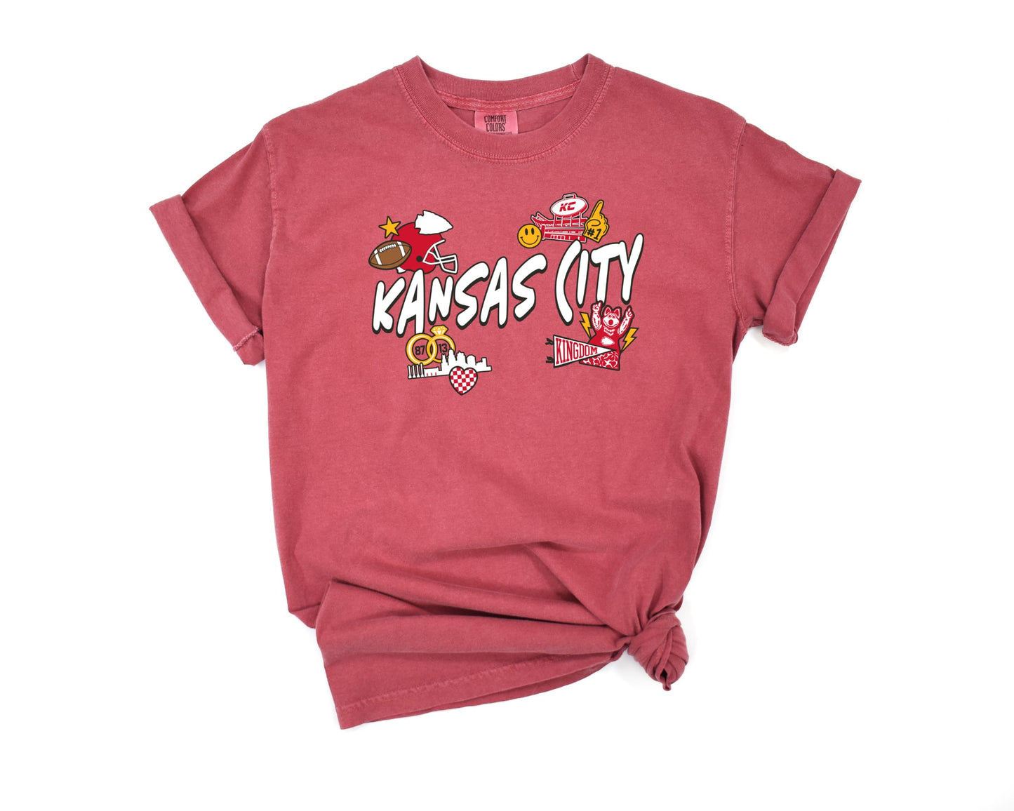**HALFTIME DEAL** White Kansas City Football Patches Crimson Tee