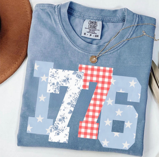 1776 Pattern Washed Denim Tee