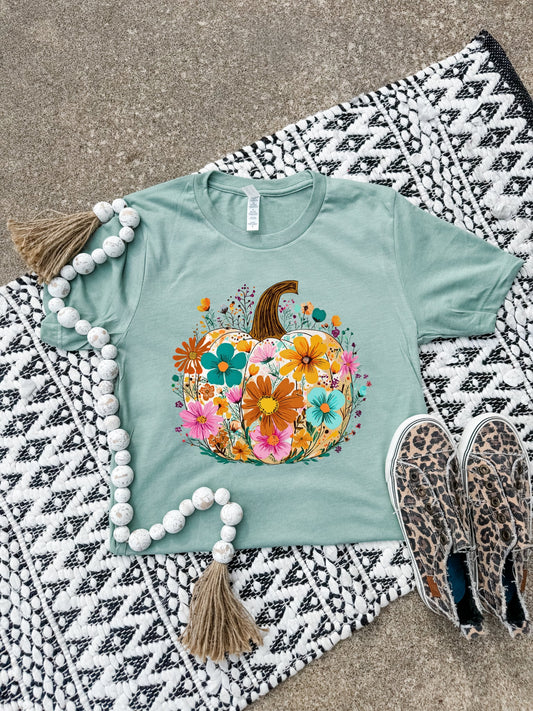 Boho Floral & Stem Pumpkin Sage Tee
