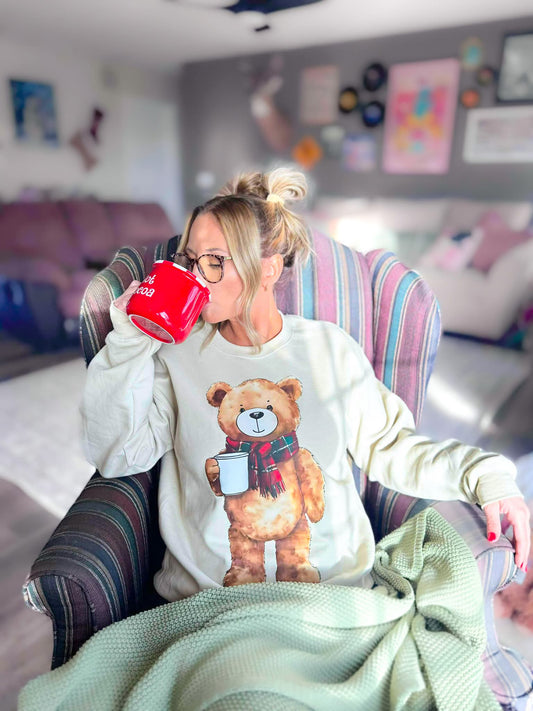 Teddy Bear Plaid Scarf Sand Sweatshirt