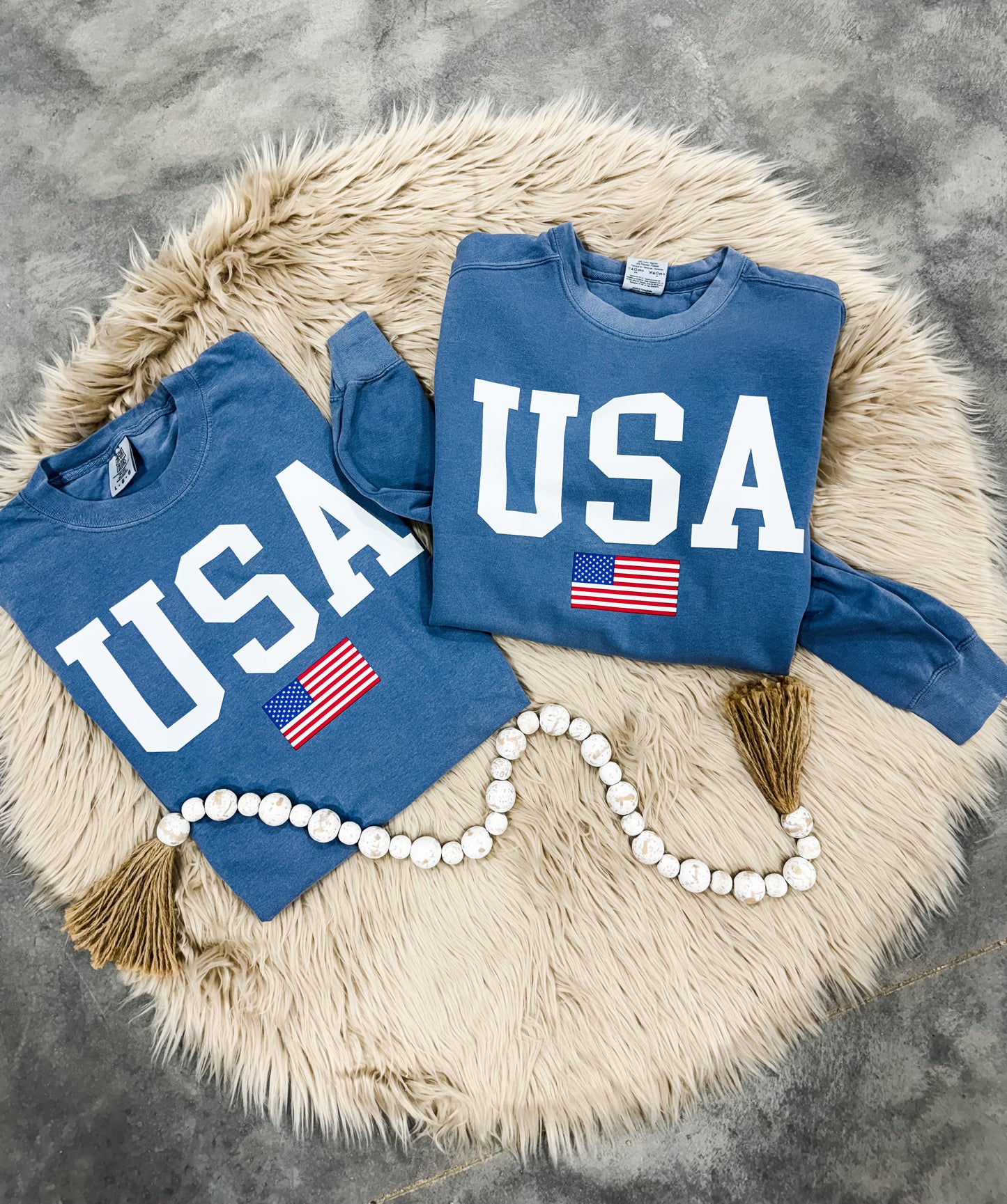 White USA Flag Blue Jean Tee/Sweatshirt Option