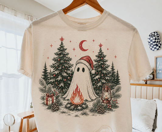 **CHRISTMAS IN JULY** Ghost Christmas Campfire Ivory Tee