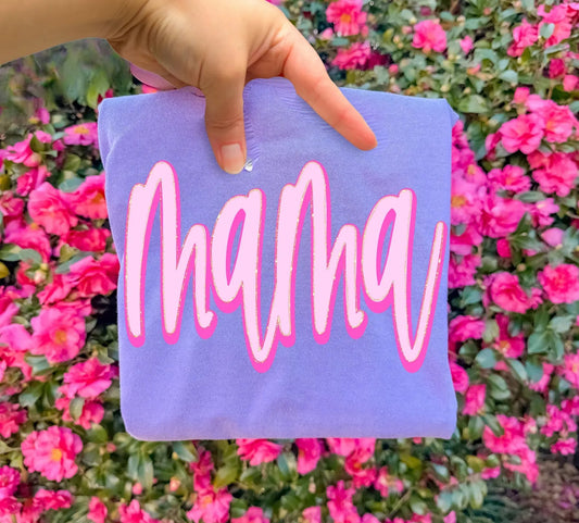 Two Tone Pink Mama Script Neon Violet Tee