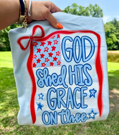**DEAL OF THE DAY** Red Stars God Shed His Grace On Thee Chambray Tee