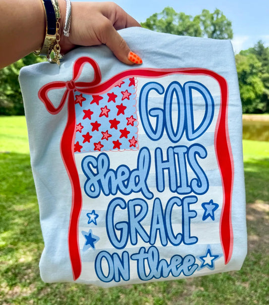 **DEAL OF THE DAY** Red Stars God Shed His Grace On Thee Chambray Tee