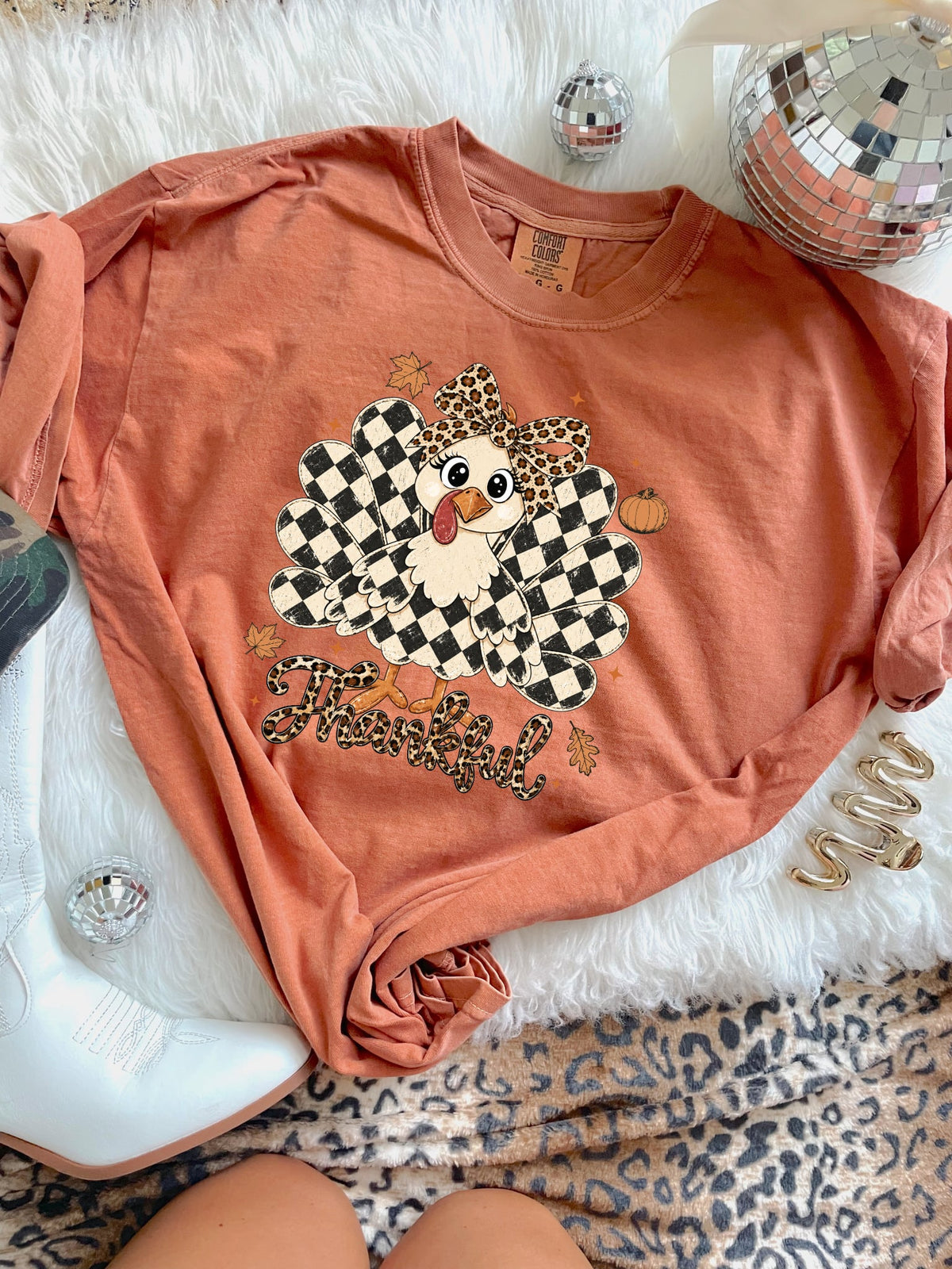 Checkered Turkey Leopard Thankful Yam Tee
