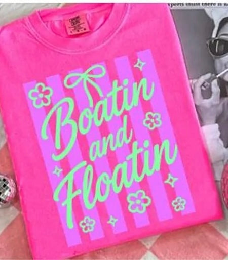 Flower & Bow Boatin & Floatin Neon Pink Tee