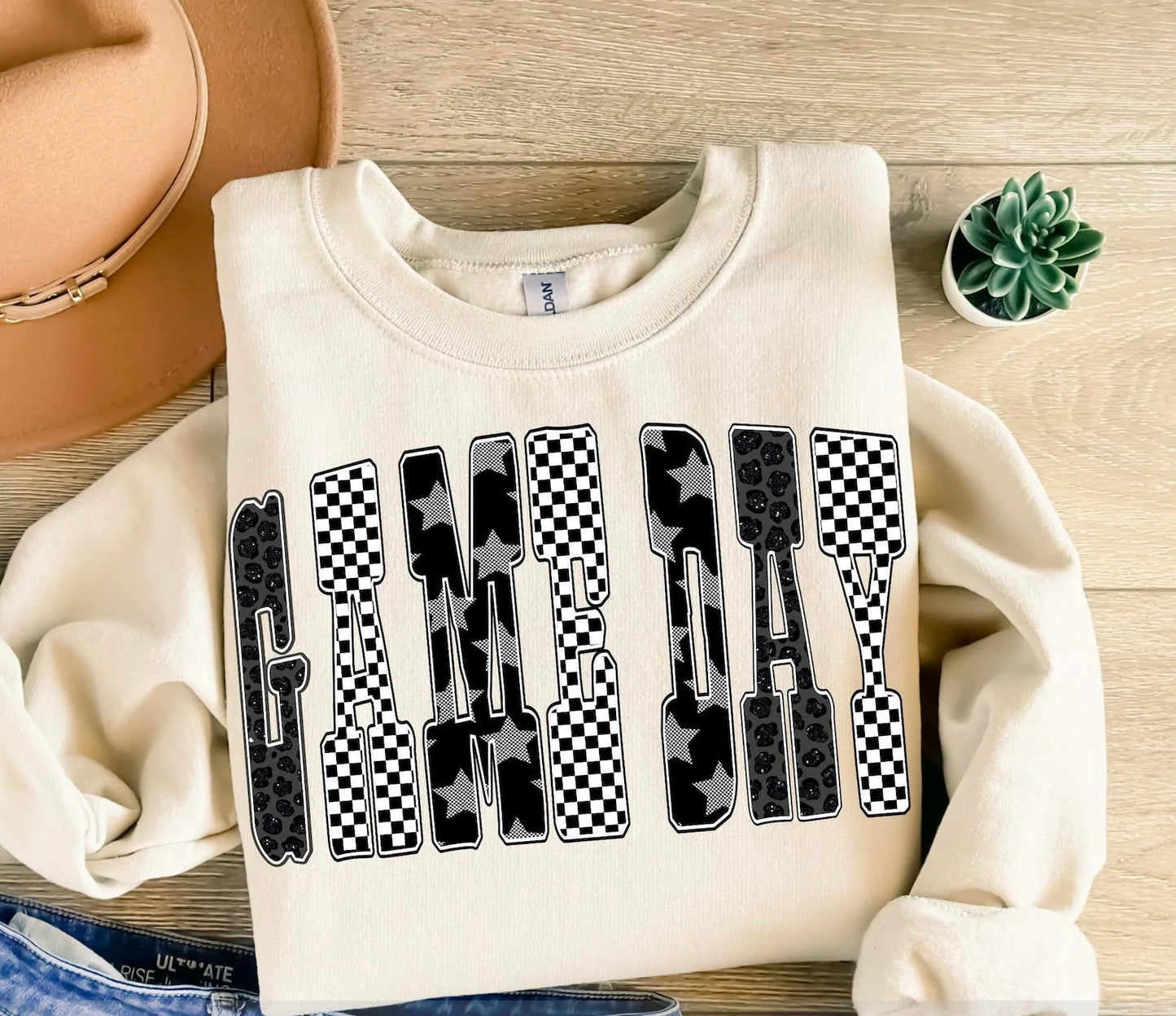 Game Day Checkered & Leopard Sand Sweatshirt