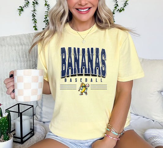 Blue Lined Bananas Baseball Butter Tee