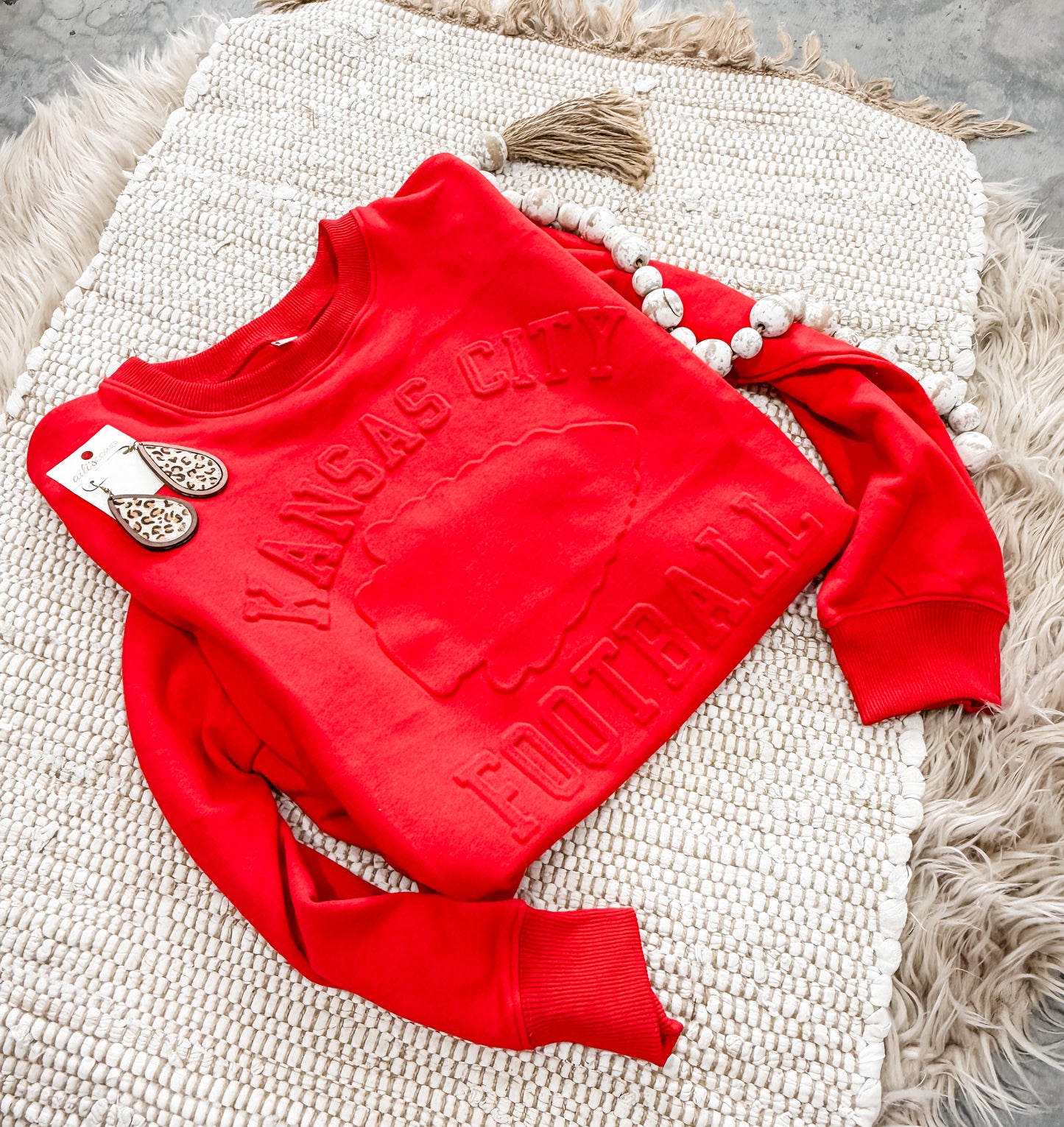 **READY TO SHIP** Embossed Kansas City Football Oversized Arrowhead Red Sweatshirt