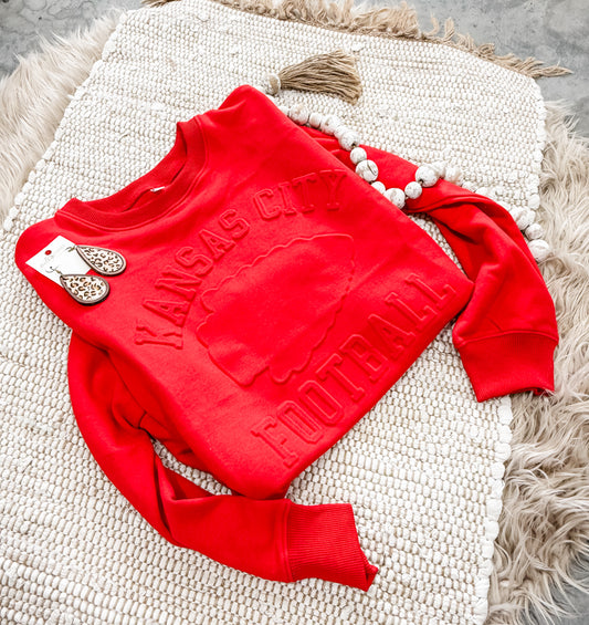 **READY TO SHIP** Embossed Kansas City Football Oversized Arrowhead Red Sweatshirt