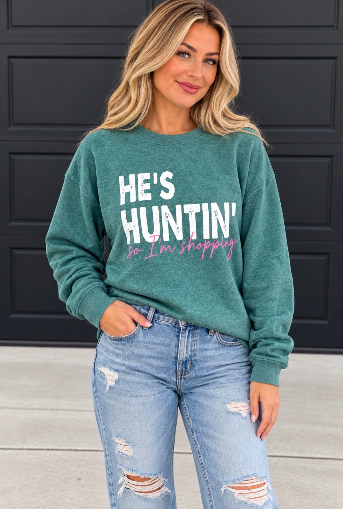 He’s Hunting Heather Green Sweatshirt