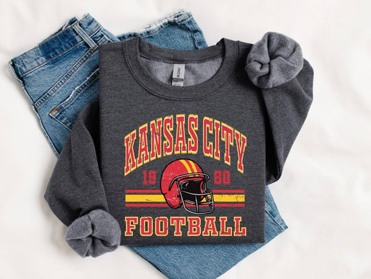 Kansas City Football Helmet 1960 Striped Dark Heather Sweatshirt