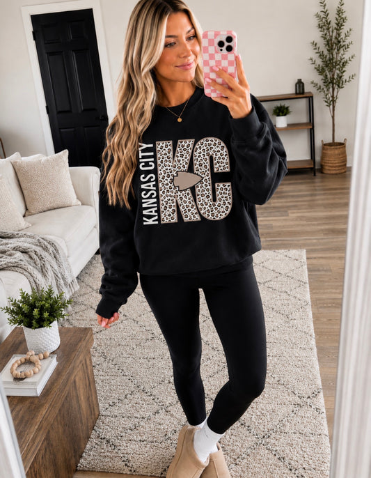 **HALFTIME DEAL** Black Leopard KC Leopard Kansas City Black Sweatshirt