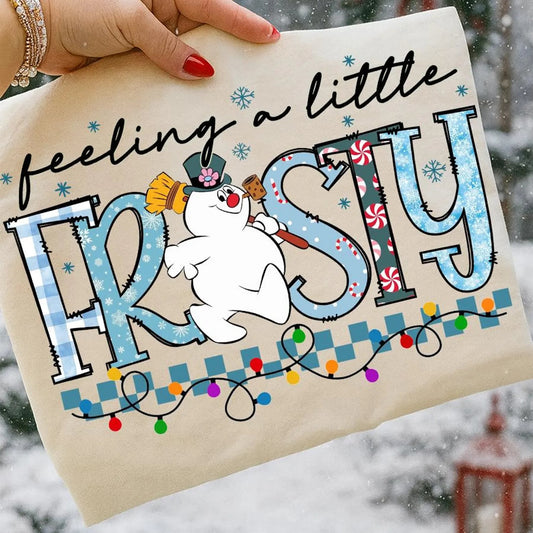 **CHRISTMAS IN JULY** Feeling A Little Frosty Snowman & Christmas Light Ivory Tee