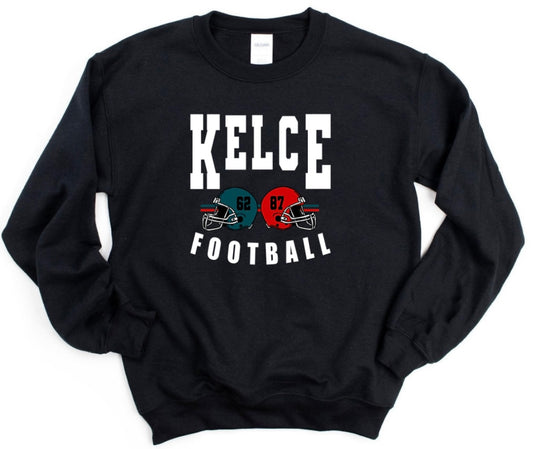 White Kelce Football Helmets Black Sweatshirt