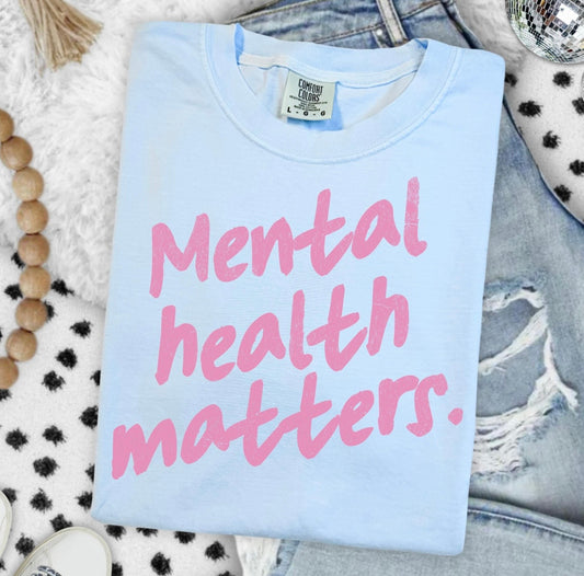 Pink Letters Mental Health Matters Chambray Tee