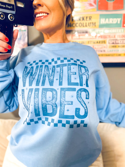 Blue Winter Vibes Checkered Light Blue Sweatshirt