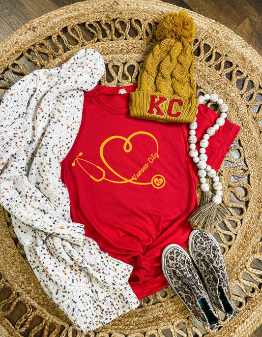 Kansas City Nurse Stethoscope Red Tee
