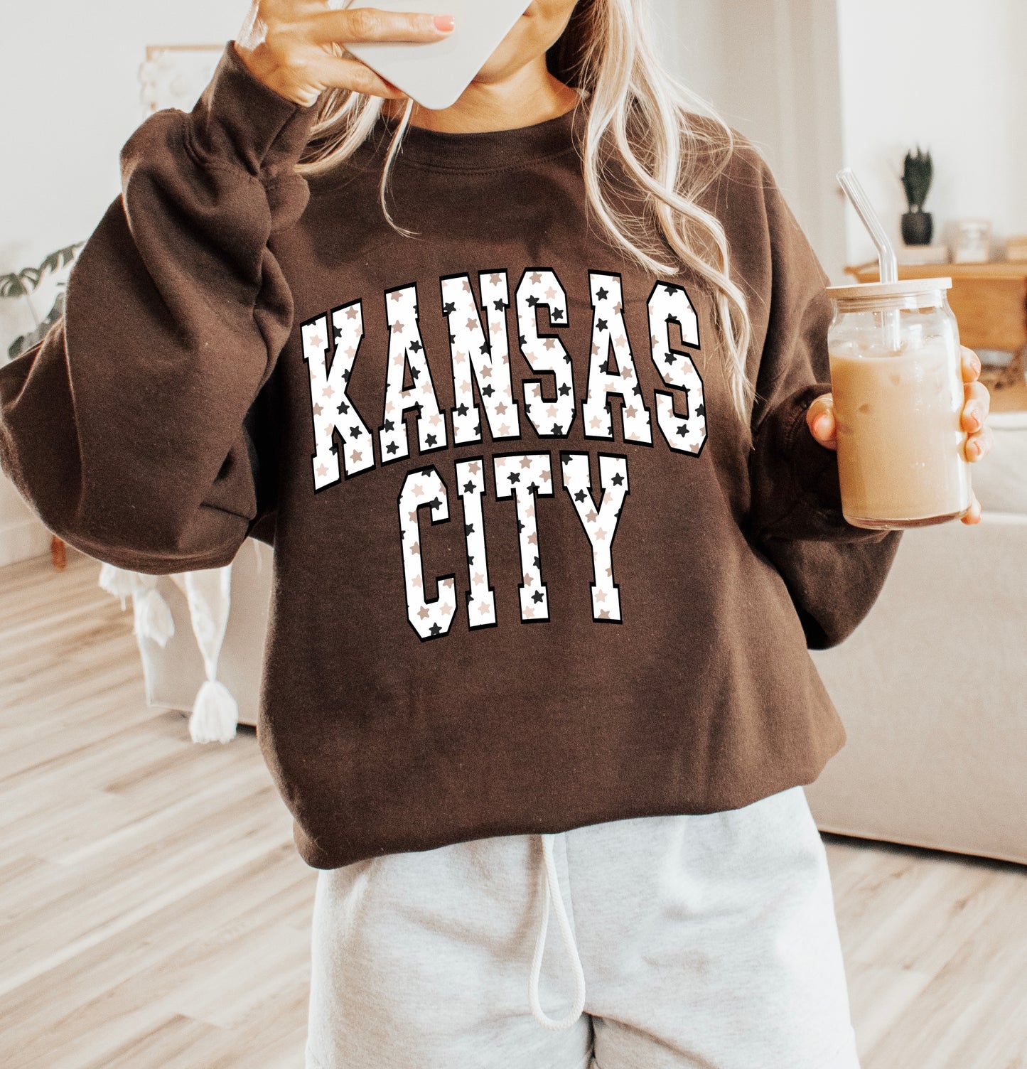 **HALFTIME DEAL** Tan & Black Stars Kansas City Chocolate Sweatshirt