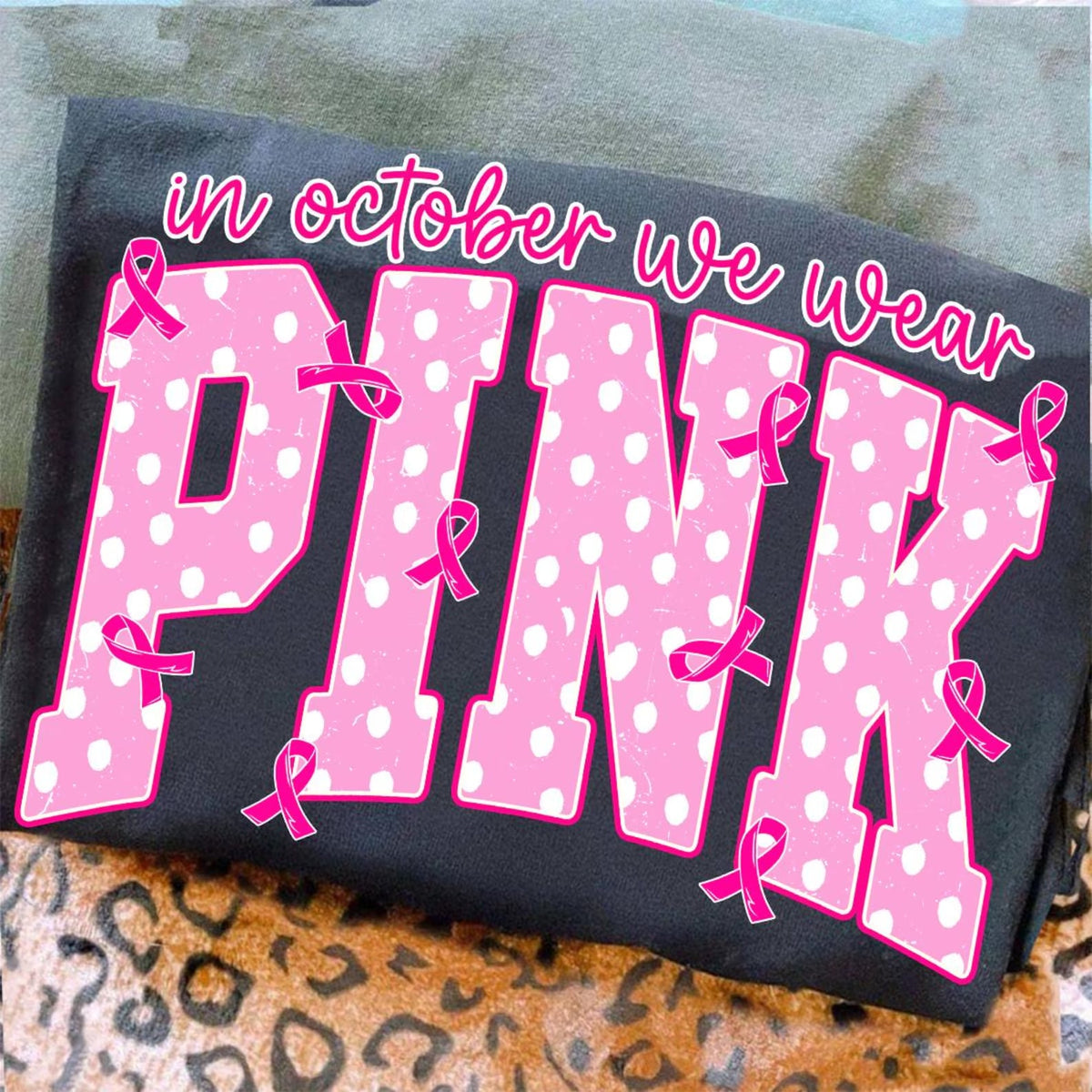 Multi Ribbon In October We Wear Pink Black Tee