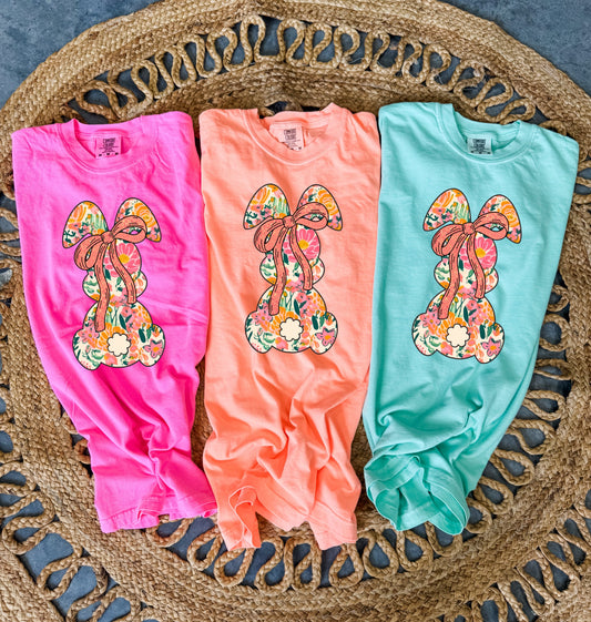 Spring Floral Bunny Bow Tee Color Options