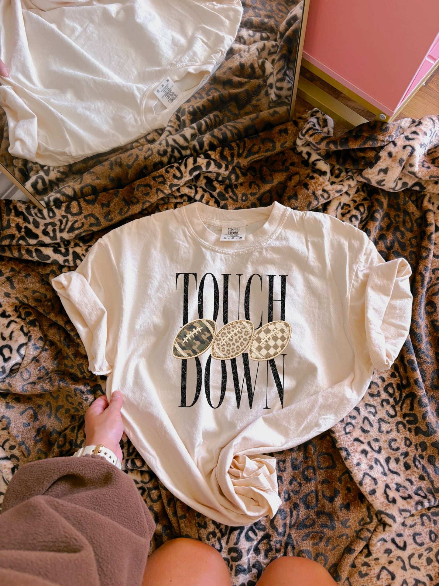 Triple Football Touchdown Season Ivory Tee