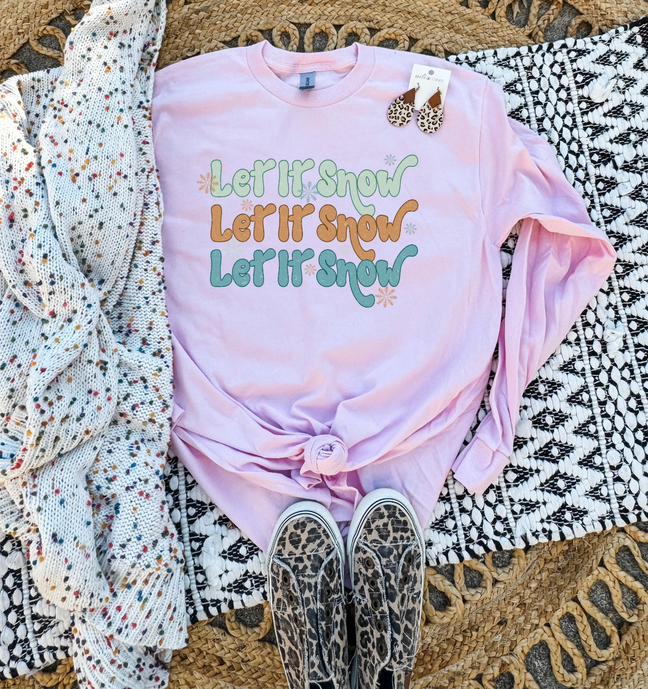 **BLACK FRIDAY** Let It Snow Repeat Pink Long Sleeve Tee