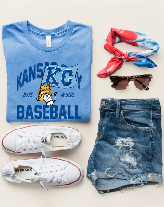 Dark Blue KC Flag Boys In Blue Heather Carolina Blue Tee