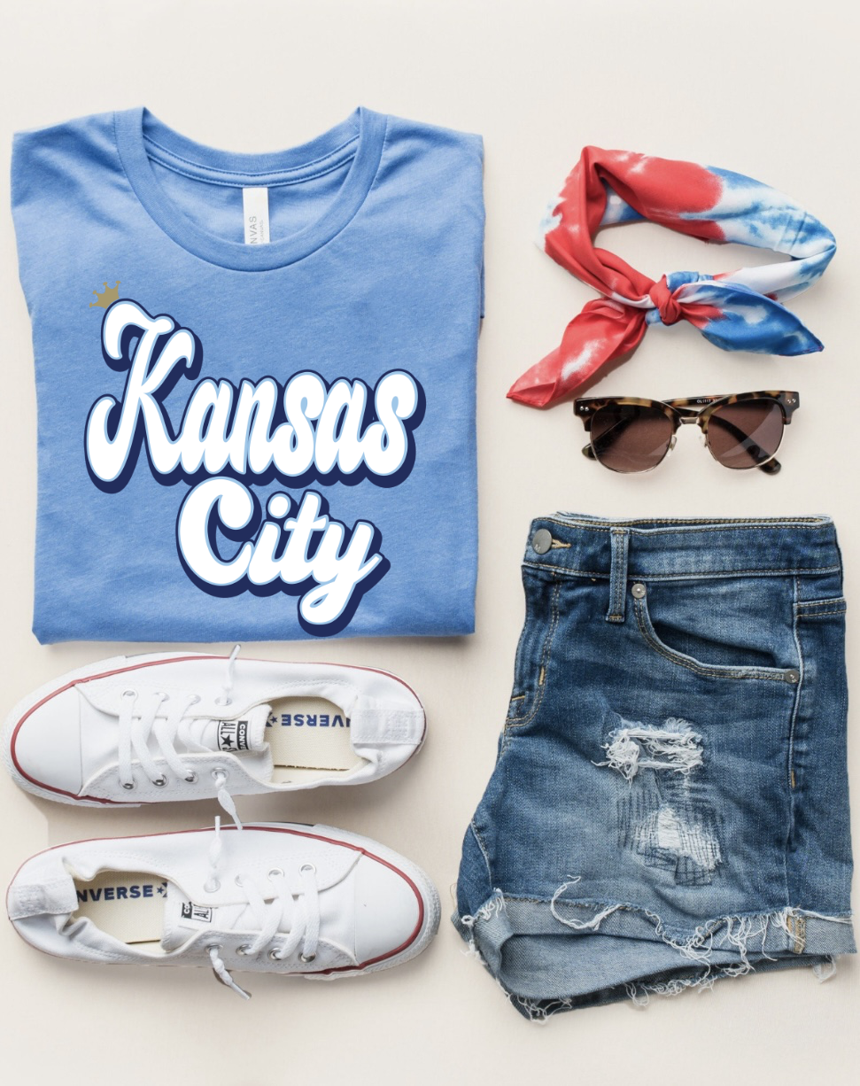 Blue & White Bubble Kansas City Crown Heather Caroline Tee