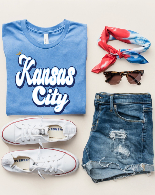Blue & White Bubble Kansas City Crown Heather Caroline Tee