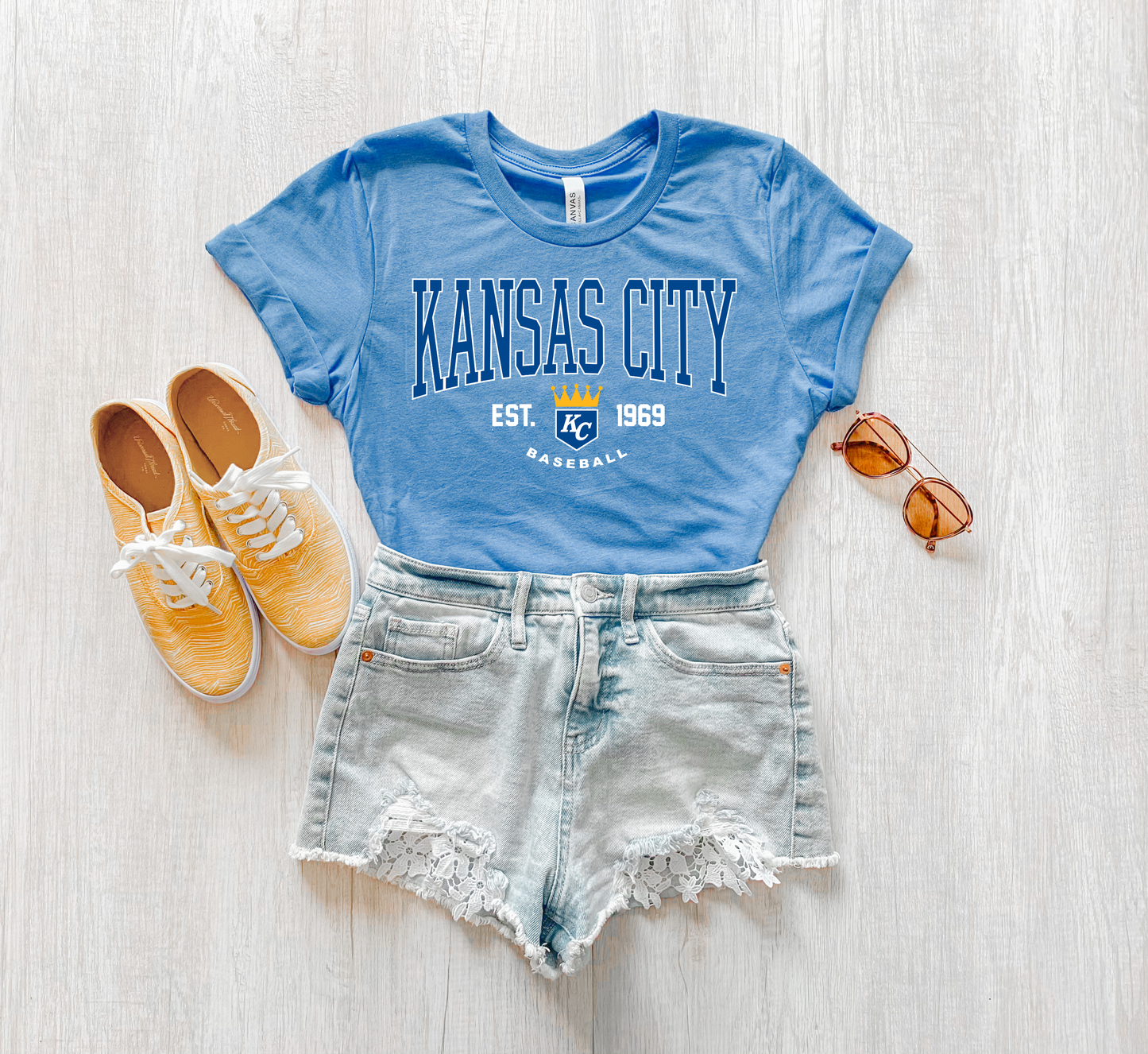 Dark Blue & White Kansas City Baseball Est 1969 Heather Carolina Tee
