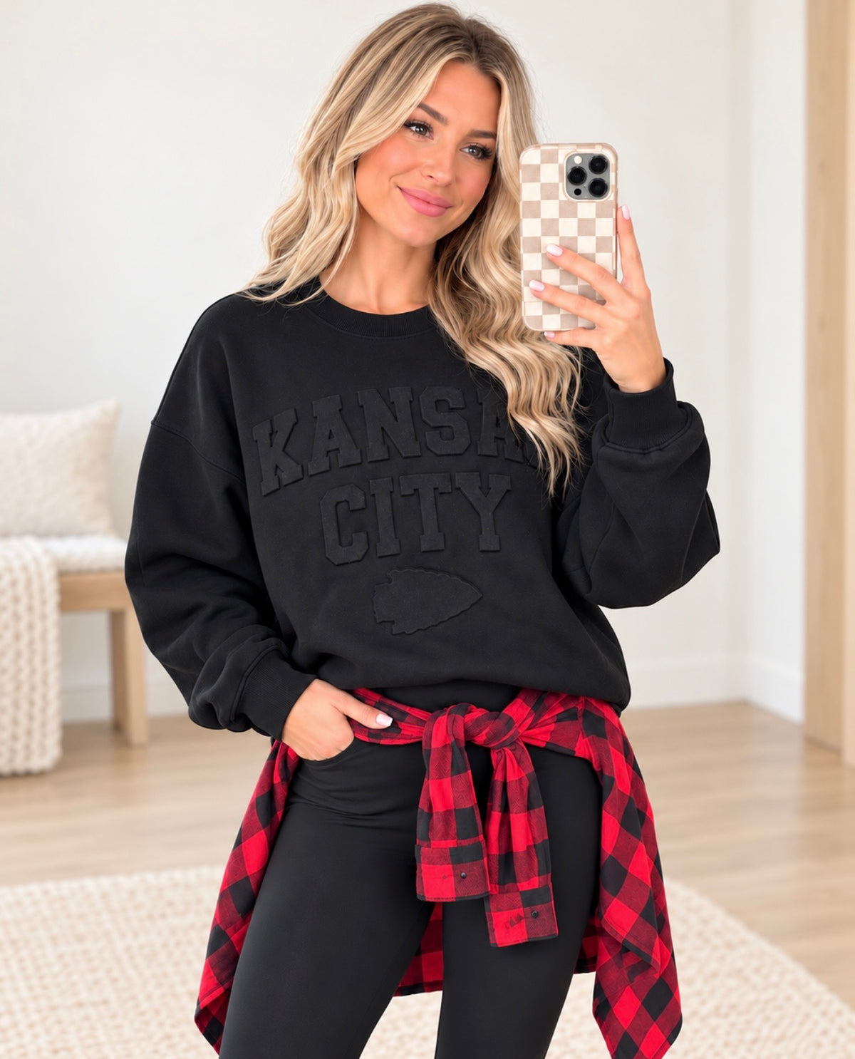 **READY TO SHIP** Embossed Kansas City Arrowhead Black Sweatshirt