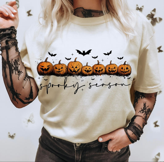 **DEAL PRICE** Script Spooky Season Bats & Pumpkins Natural Tee