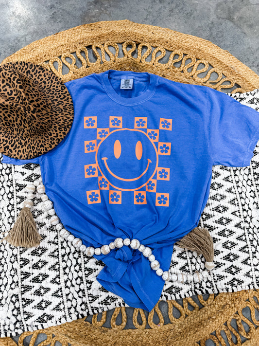 **Adult & Kids Sizes** Orange Checkered Daisy Flo Blue Tee